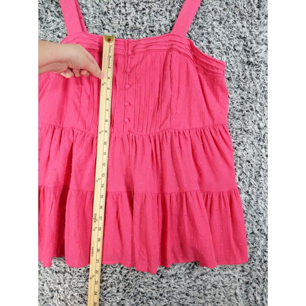 Torrid Womens Cottagecore Tiered Tank Top 1X Pink Swiss Dot Crinkle Gauze NEW - Picture 2 of 8